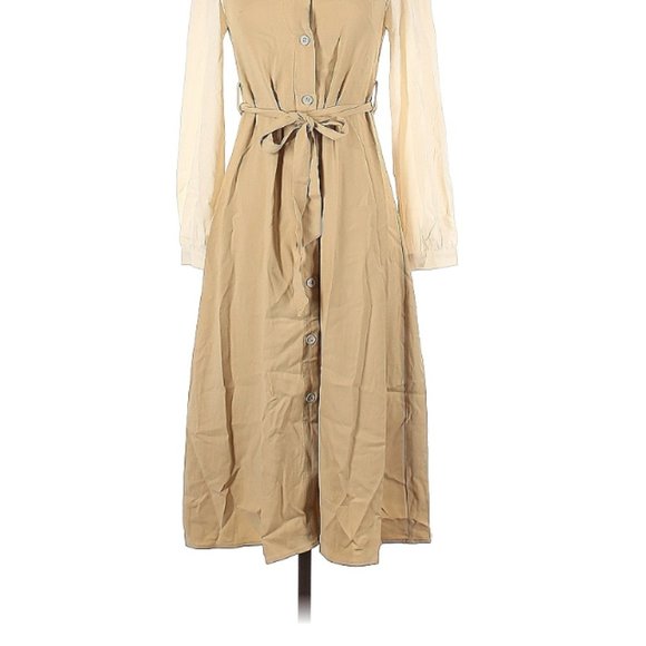 Ivory Tan Casual Dress M - Picture 2 of 5